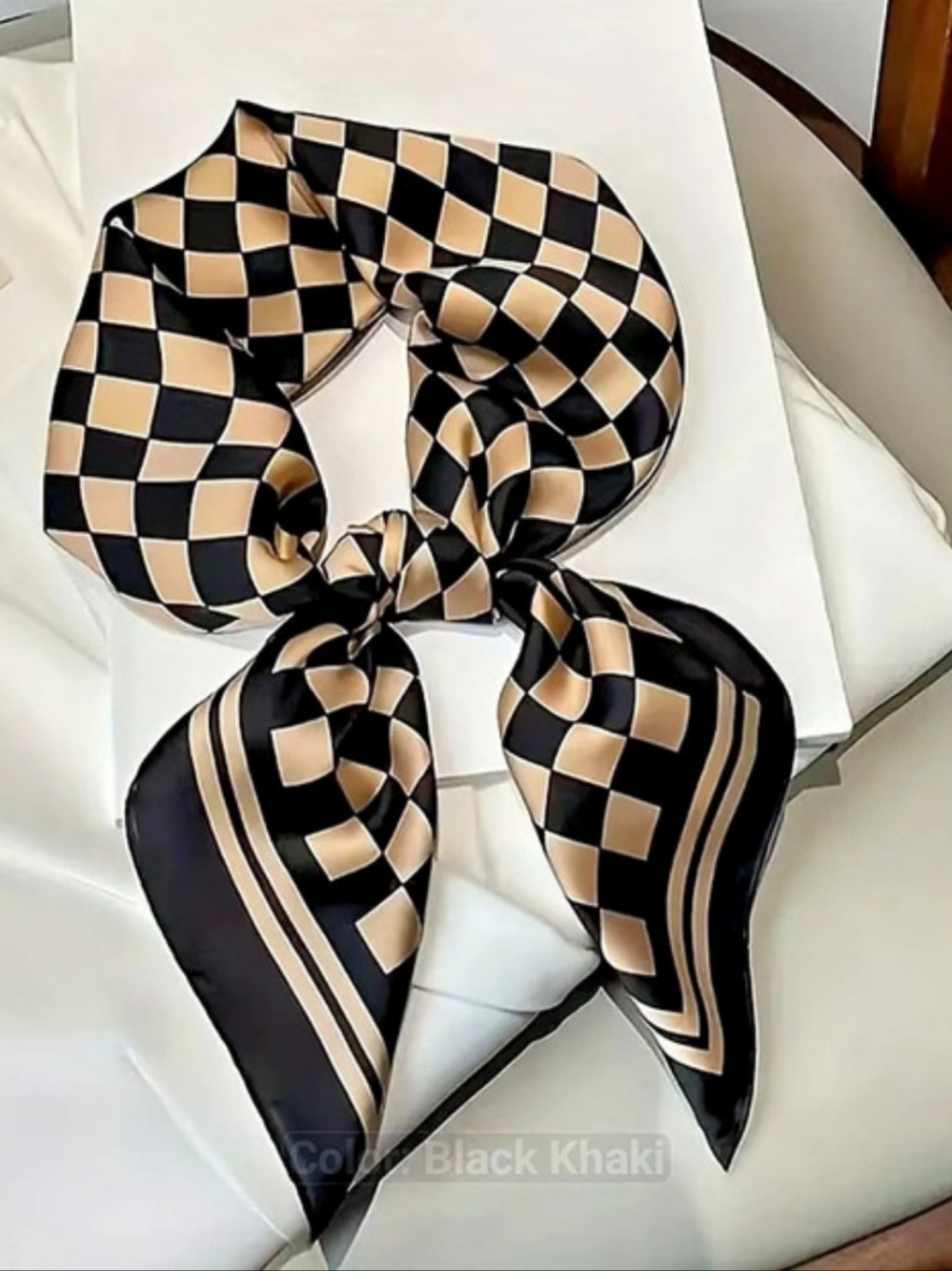 Checkered Scarf in Black & Tan Like New